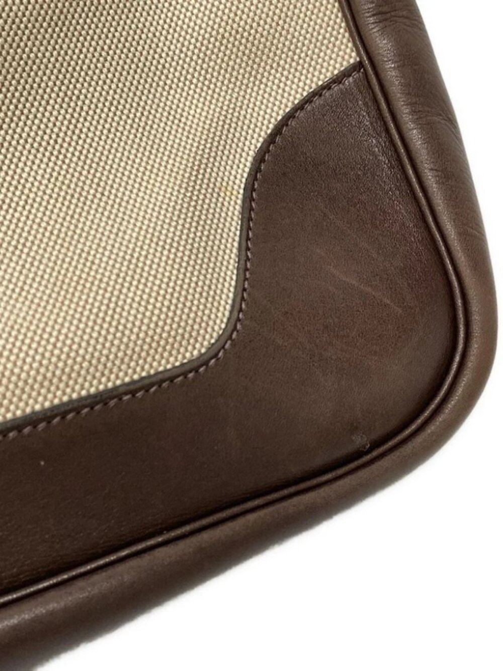 HERMES Trim 31 Cream Dark Brown Toile H Leather Square F Shoulder Bag - Picture 6 of 15